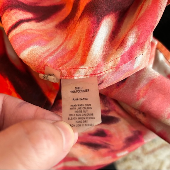 Calvin Klein Womens Orange & Coral Abstract Long Sleeve Button-Up Top Size L - Picture 10 of 10